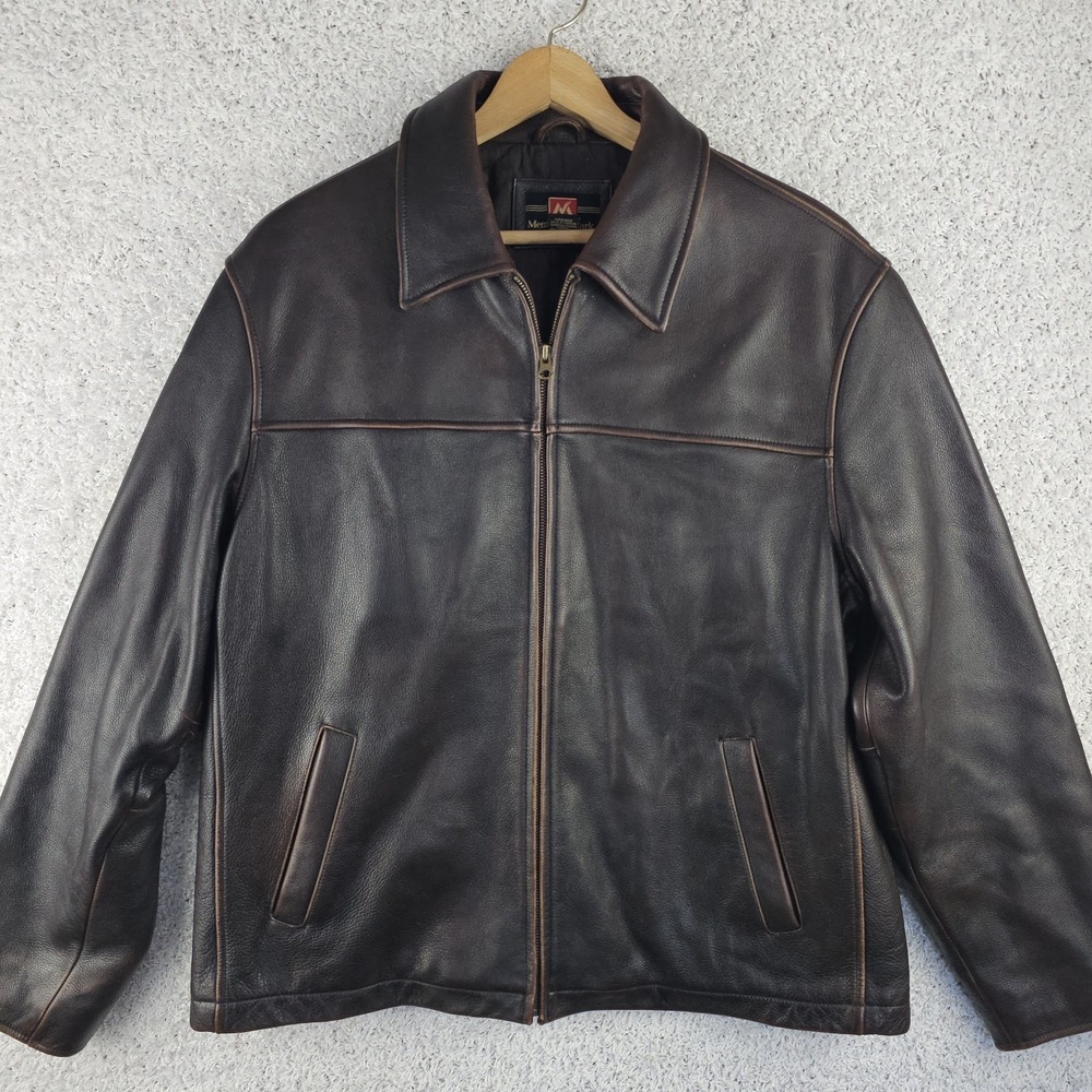 Member's Mark Textured Leather Jacket Bomber Moto Aviator Mens Large Distressed